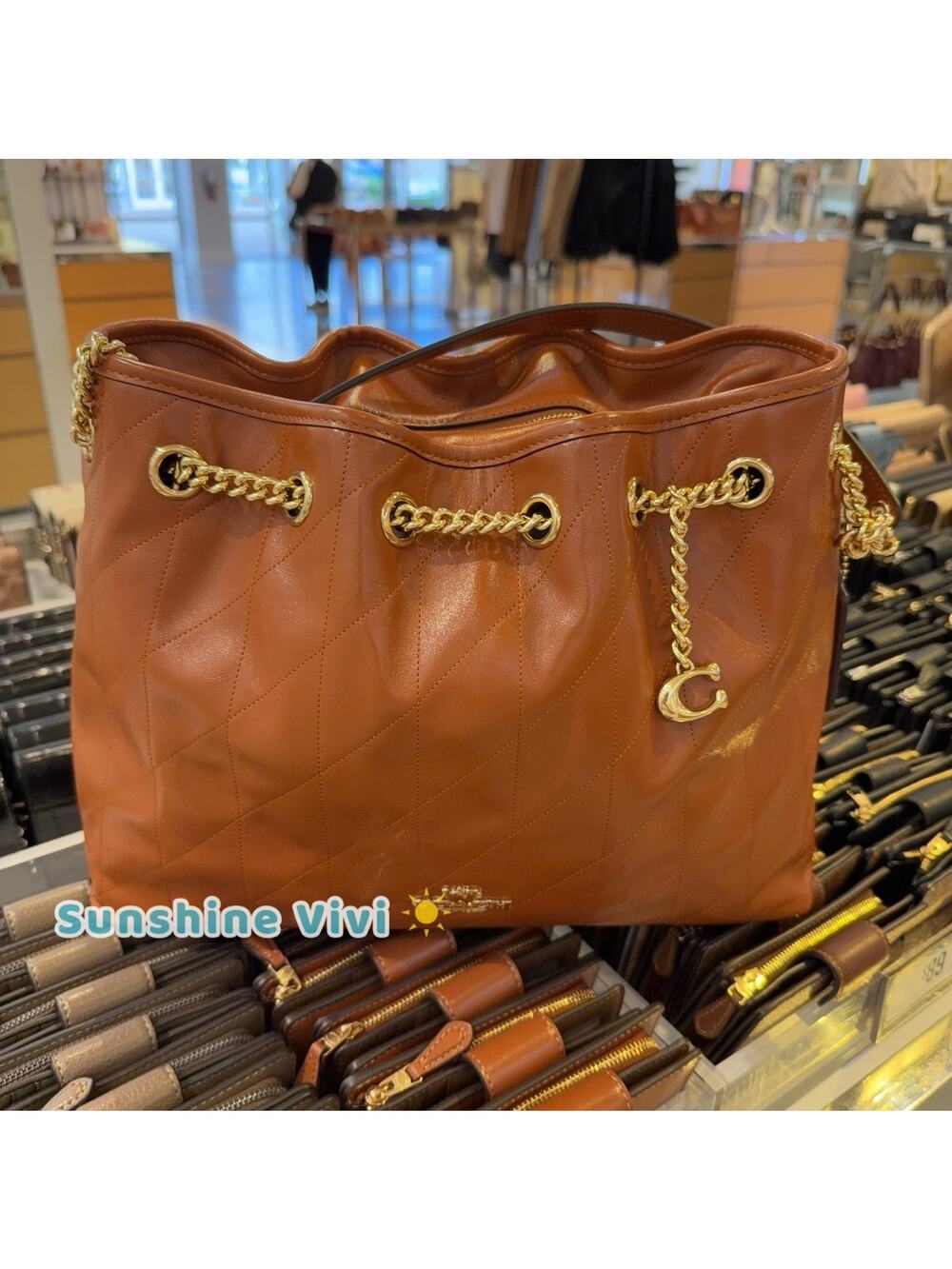 NWT COACH Evelyn Shoulder Bag With Quilting And Charm CES33 IM/CINNAMON